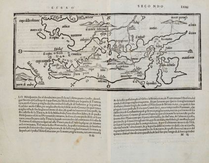 Antique Maps, Bordone, Greece, Negroponte, Euboea, 1528-1565: [Euboea, Negroponte, Bosporus, Istanbul]