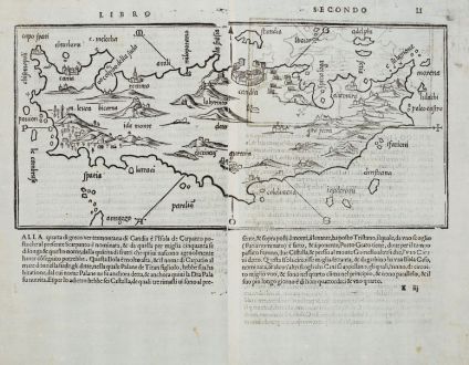 Antike Landkarten, Bordone, Griechenland, Kreta und Karpathos, 1528-1565: [Candia, Crete, Karpathos]