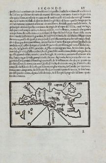 Antique Maps, Bordone, Greece, Aegean Sea, Fournoi, Leipsoi, Kos, 1528-1565: Lango, Colipo, Molini, Arangia, Fornoli, Lipso, Crusia, Mandria