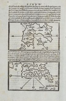 Antike Landkarten, Bordone, Griechenland, Ägäis, Kalymnos, Astypalaia, Leros, Patmos: Calomio, Calamo, Stampalia, S. ioane de Palmosa, Iero, Lepida, Feraco