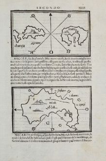 Antike Landkarten, Bordone, Griechenland, Ägäis, Kinaros, Levitha, Icaria, Myconos: Charuja, Zinara, Leuita, Micole, Nicaria