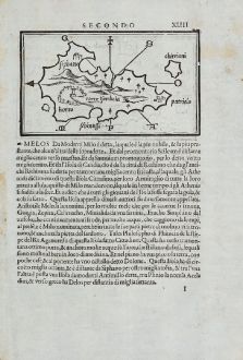 Antike Landkarten, Bordone, Griechenland, Ägäis, Siphnos, Milos, 1528-1565: Siphano, Horto, Torre Isambola, Milo, Salina, Antimilo