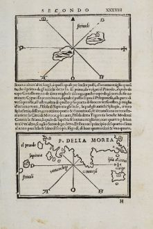 Antike Landkarten, Bordone, Griechenland, Peloponnes, Sapienza, Strofades, Cythera: P. Della Morea, cerigo, striuali