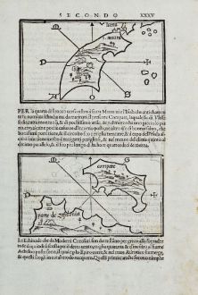 Antique Maps, Bordone, Greece, Lefkada, Ithaca, Epirus, Echinades islands: Epiro, cuzolari, diluchio, s. maura, parte de zafalonia, compare