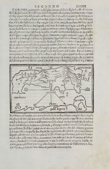 Antique Maps, Bordone, Greece, Corfu, Paxos, 1528-1565: Corfu, Pacsu