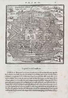 Antike Landkarten, Bordone, Mittelamerika - Karibik, Mexiko-Stadt, Tenochtitlan: La Gran Ciudad di Temistitan