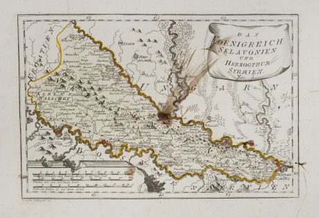 Antike Landkarten, von Reilly, Balkan, Slowenien, 1791: Das Koenigreich Sklavonien und Herzogthum Syrmien.