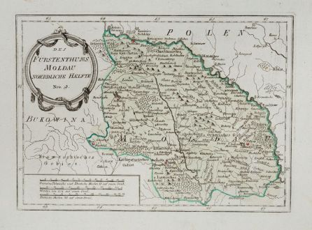 Antike Landkarten, von Reilly, Rumänien - Moldawien, Moldova, Moldau, 1791: Des Fürstenthums Moldau Noerdliche Haelfte