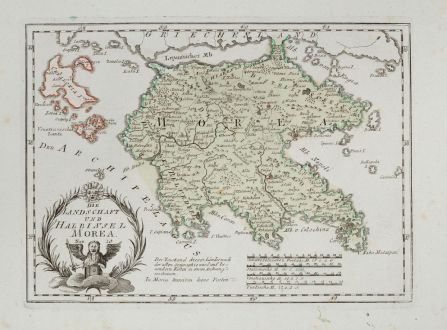 Antique Maps, von Reilly, Greece, Morea, Peloponnese, 1791: Die Landschaft und Halbinsel Morea