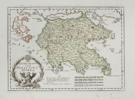 Antike Landkarten, von Reilly, Griechenland, Morea, Peloponnes, 1791: Die Landschaft und Halbinsel Morea