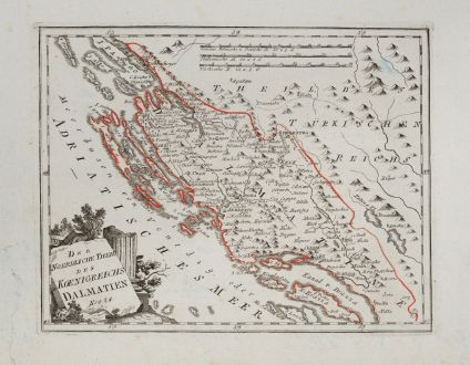 Antike Landkarten, von Reilly, Balkan, Dalmatien, Kroatien, 1791: Der noerdliche Theil des Koenigreichs Dalmatien