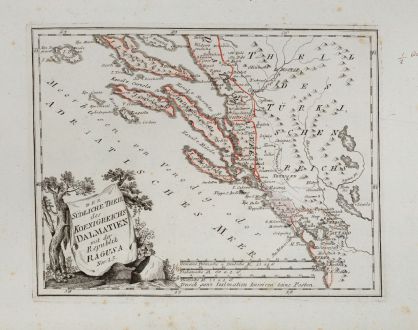 Antique Maps, von Reilly, Balkan, Dalmatia, Croatia, 1791: Der südliche Theil des Koenigreichs Dalmatien mit der Republik Ragusa