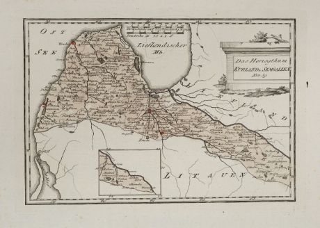 Antike Landkarten, von Reilly, Baltikum, Lettland, Kurland, Semgallen, 1791: Das Herzogthum Kurland u. Semgallen.