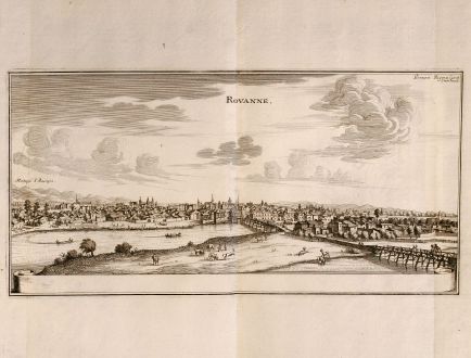 Antike Landkarten, Merian, Frankreich, Roanne, Loire, 1657: Rovanne