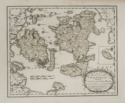 Antique Maps, von Reilly, Scandinavia, Denmark, Funen, Zealand, 1791: Des Königreichs Daenemark Inseln Seeland, Möen, Bornholm, Fünen, Langeland, Laaland, Falster und den dazu gehörigen...