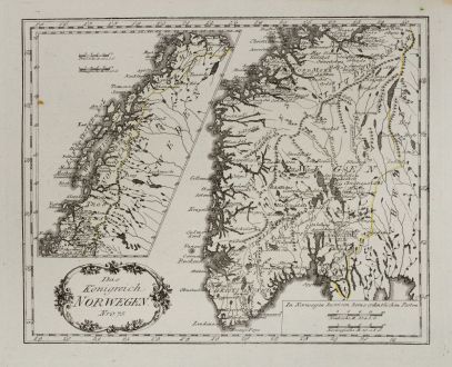 Antike Landkarten, von Reilly, Skandinavien, Norwegen, 1791: Das Königreich Norwegen.