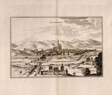 Antique Maps, Merian, France, Louviers, Normandy, 1657: Lovviere