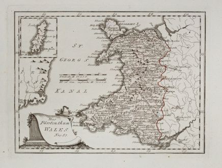 Antike Landkarten, von Reilly, Britische Inseln, Wales, 1791: Das Fürstenthum Wales