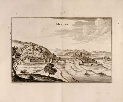 Antique Maps, Merian, France, Meulan, Ile-de-France, 1657: Mevlan