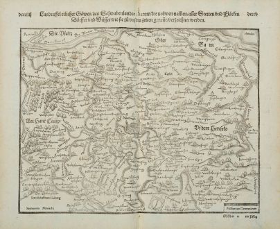 Antike Landkarten, Münster, Deutschland, Baden-Württemberg, Bayern, Schwaben: Landtaffel etlicher Göwen des Schwabenlandes ...