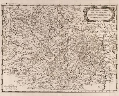 Antike Landkarten, Merian, Frankreich, Lyon, 1657: Gouvernement General Du Lyonnois