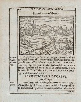 Antike Landkarten, Saur, Deutschland, Brandenburg, Frankfurt (Oder), 1595: Francofurtum ad Oderam [Frankfurt an der Oder]