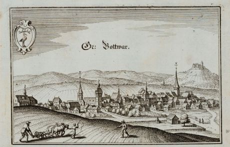 Antike Landkarten, Merian, Deutschland, Baden-Württemberg, Großbottwar, 1643: Gr: Bottwar