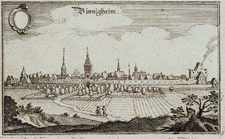 Antique Maps, Merian, Germany, Baden-Wurttemberg, Bönnigheim, 1643: Binnigheim