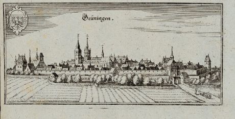 Antique Maps, Merian, Germany, Baden-Wurttemberg, Grüningen, 1643: Grüningen