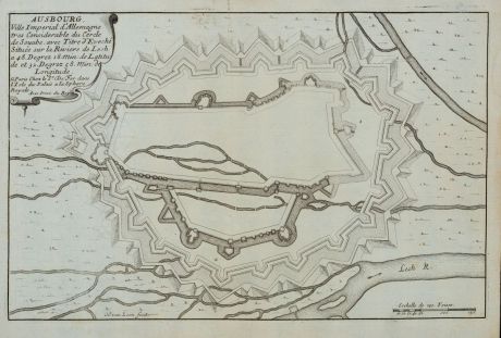 Antike Landkarten, de Fer, Deutschland, Bayern, Augsburg, 1696: Ausbourg. Ville Imperial d'Allemagne...