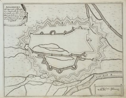 Antike Landkarten, de Fer, Deutschland, Bayern, Augsburg, 1695: Ausbourg. Ville Imperiale d'Allemagne...