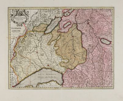 Antique Maps, Valk & Schenk, Switzerland, Lake Geneve, Vaud, Fribourg, 1700: Das Wiflispurgergow. Gerardo Mercatore Auctore.