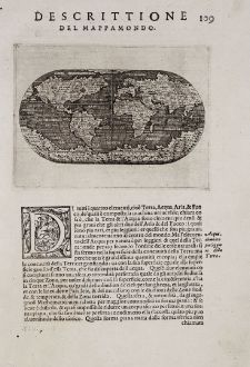 Antike Landkarten, Porcacchi, Weltkarte, 1572: Descrittione del Mappamondo