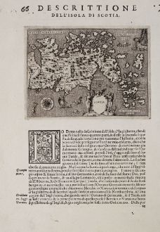 Antique Maps, Porcacchi, British Isles, Scotland, 1572: Scotia - Descrittione dell'Isola di Scotia.