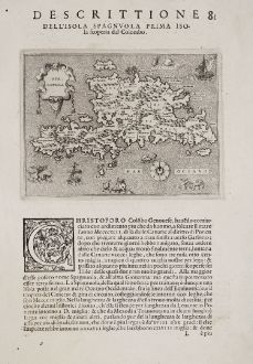 Antike Landkarten, Porcacchi, Mittelamerika - Karibik, Hispaniola, Haiti, 1572: Spagnuola - Spagnvola - Descrittione dell' Isola Spagnuola prima Isola scoperta dal Colombo