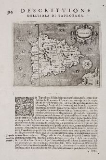 Antike Landkarten, Porcacchi, Indien, Ceylon, Sri Lanka, Sumatra, 1572: Taprobana - Descrittione dell'Isola di Taprobana