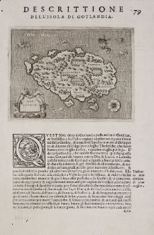 Antike Landkarten, Porcacchi, Schweden, Gotland, 1572: Gotlandia - Descrittione dell'Isola di Gotlandia.