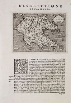 Antike Landkarten, Porcacchi, Griechenland, Peloponnese, 1572: Morea Penisola - Descrittione della Morea.