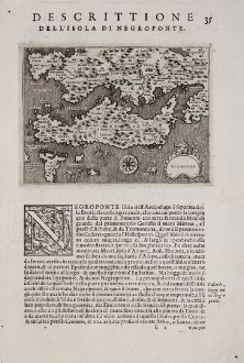 Antike Landkarten, Porcacchi, Griechenland, Negroponte, Euböa, 1572: Negroponte - Descrittione dell'Isola di Negroponte.