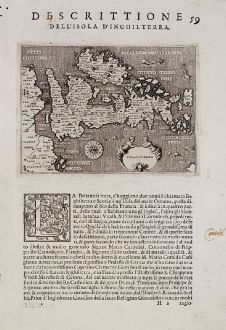 Antique Maps, Porcacchi, British Isles, 1572: Inghilterra - Descrittione dell'Isola d'Inghilterra.