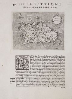 Antike Landkarten, Porcacchi, Italien, Sardegna, Sardinien, 1572: Sardegna - Descrittione dell'Isola di Sardigna.