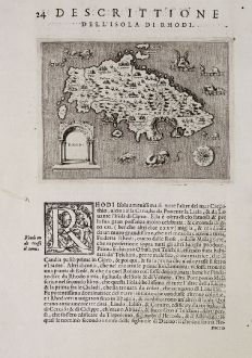 Antique Maps, Porcacchi, Greece, Rhodes, 1572: Rhodi - Descrittione dell'Isola di Rhodi.