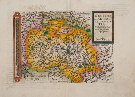 Antike Landkarten, Quad, Deutschland, Nordrhein-Westfalen, 1600: Westphaliae totius descriptio