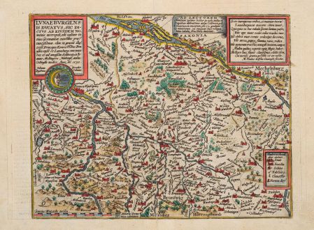 Antique Maps, Quad, Germany, Lower Saxony, Niedersachsen, Lüneburg, 1600: Lunaeburgensis ducatus, sic dictus ab eiusdem nominis metropoli