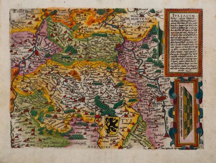 Antike Landkarten, Quad, Deutschland, Nordrhein-Westfalen, 1600: Iuliacum, Iulic, oder Gulich. ein schönes Hertzogthum gelegen im Niderlant