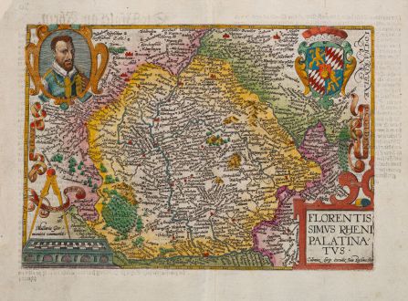 Antique Maps, Quad, Germany, Rhineland-Palatinate, Rheinland-Pfalz, 1600: Florentissimus Rheni Palatinatus