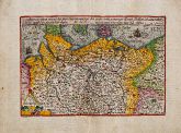 Coloured map of Northern Germany. Printed in Cologne by J. Bussemacher circa 1600.