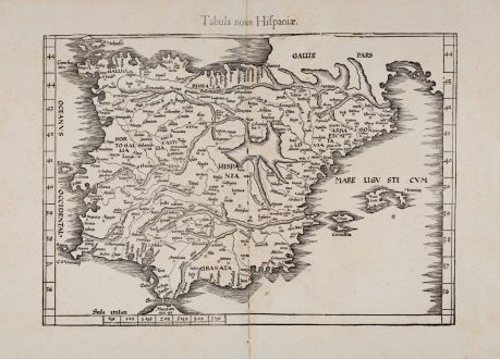 Antique Maps, Fries, Spain - Portugal, 1541: Tabula nova Hispaniae [Tabula noua Hispaniae]