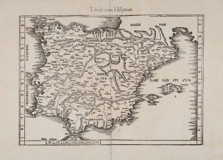 Antike Landkarten, Fries, Spanien - Portugal, 1541: Tabula nova Hispaniae [Tabula noua Hispaniae]