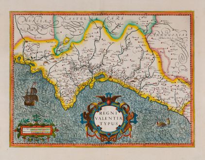 Antique Maps, Hondius, Spain - Portugal, Valencia, 1623 or 1630: Regni Valentiae typus